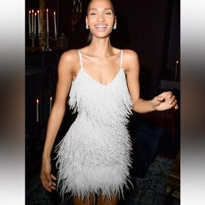 NADINE MERABI White Feather Mini Dress